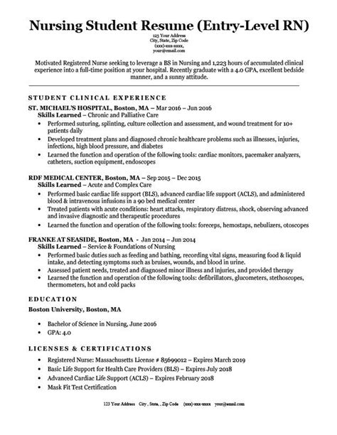 entry level nursing student resume sample  nursing resume