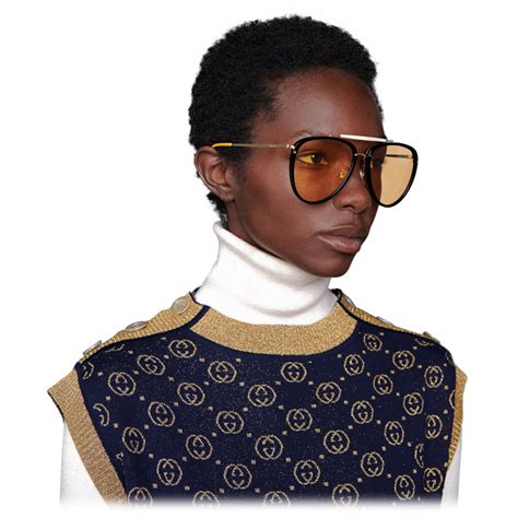 Gucci Aviator Acetate And Metal Sunglasses Black Gold Gucci