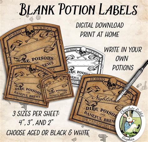 blank potion bottle labels digital halloween tags printable etsy uk