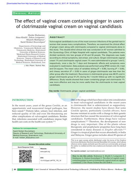 Pdf The Effect Of Vaginal Cream Containing Ginger In Users Of