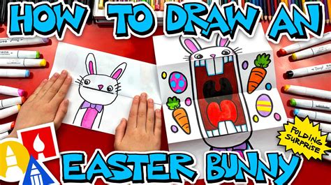 draw  big mouth easter bunny folding surprise art  kids