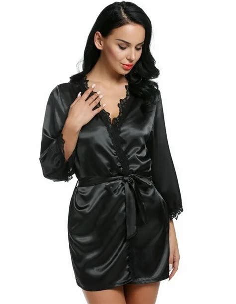 Buy Sexy Lingerie Plus Size Satin Lace Black Kimono
