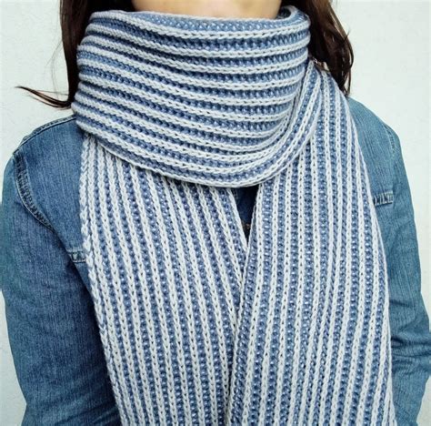 Brioche Knit Scarf Pattern Two Color Unisex Scarf With Etsy