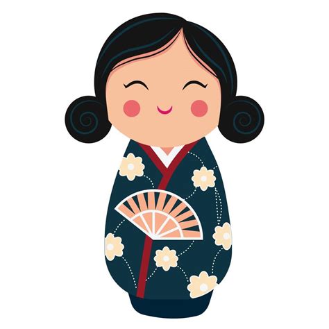 Cute Japanese Kokeshi Doll Character Cartoon Vector Illustration
