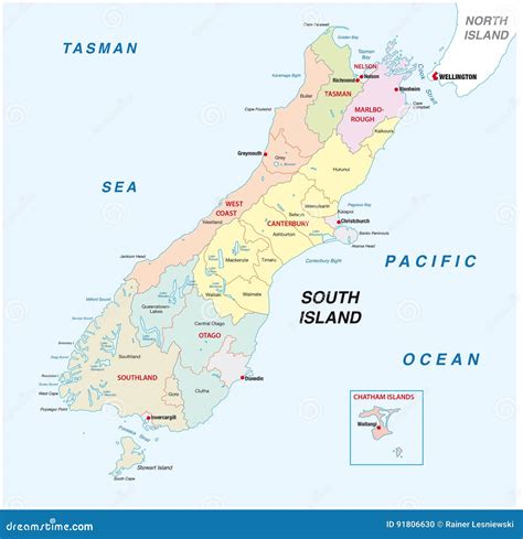 carte administrative  politique dile du sud du nouvelle zelande illustration de vecteur