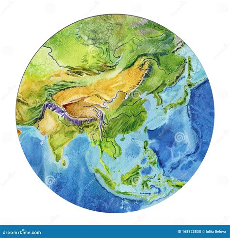 geografische weltkarte fragment asien indonesien indien china  runder form realistische