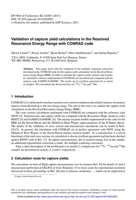 validation  capture yield calculations   resolved resonance energy range