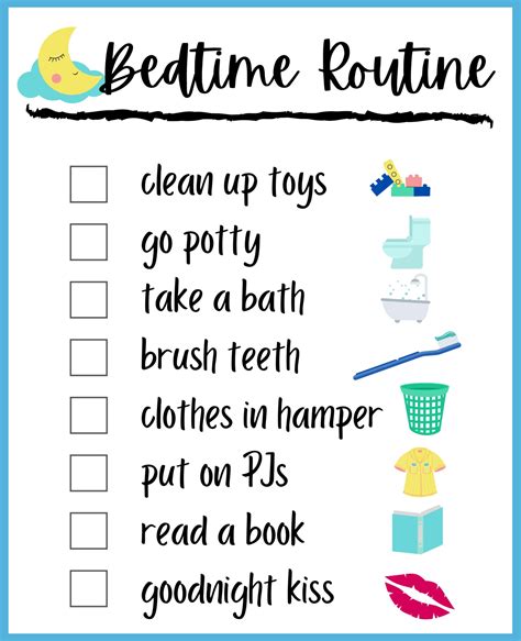 kids bedtime routine chart printable     printablee