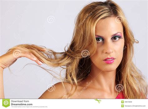 Beautiful Tanned Girl With Long Blond Hair Stock Image Image Of