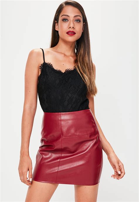 lyst missguided burgundy faux leather mini skirt in red