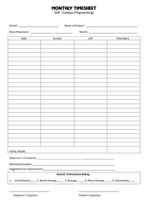 monthly time sheets    printables printablee