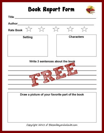 book report form blessed   doubt   kindergarten