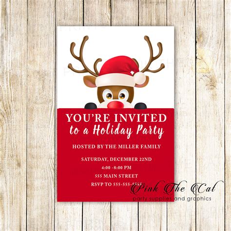 holiday christmas party invitation raindeer printable kids adults