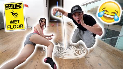Oil Floor Slip Prank On Hot Girlfriend She Was So Mad Youtube