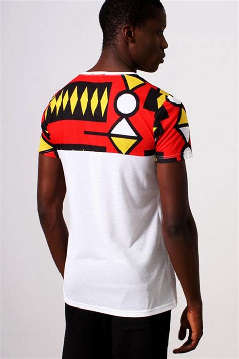White V Design T Shirt With African Print Samakaka Print Etsy