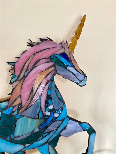 Unicorn Stained Glass Fantasy Mosaic Wall Sculpture Ooak Etsy