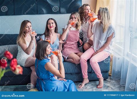 Beautiful Women Friends Having Fun At Bachelorette Party Stock Image