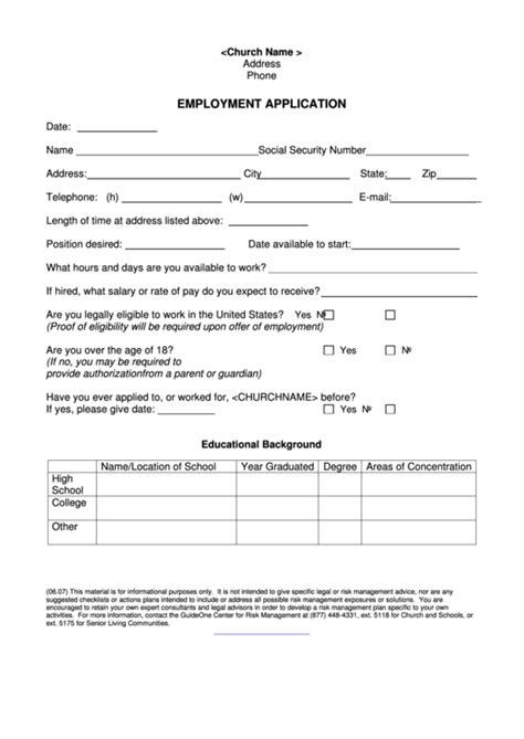 employment application form printable