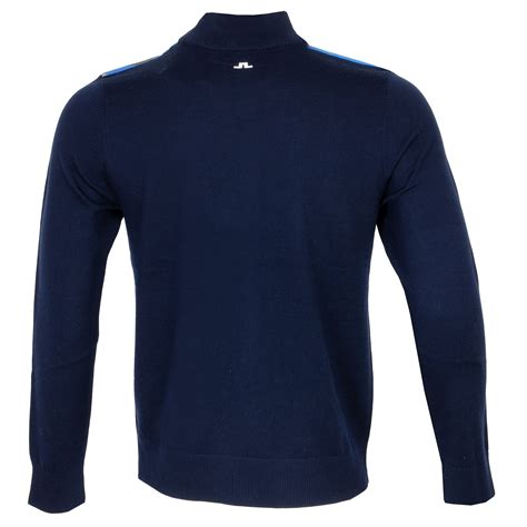 J Lindeberg Hybrid Knit Zip Neck Sweater Blue Flag Patchwork
