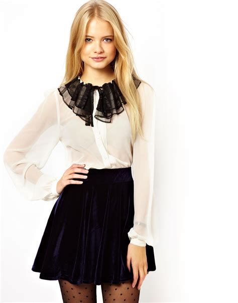 lyst asos blouse  contrast lace ruffle collar