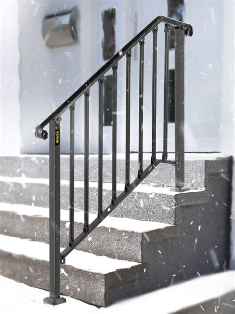 Vevor Vevor Iron Step Handrail Stair Railing Kit Fit 3 Steps Black