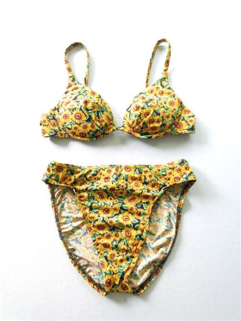90s Swimsuit Vintage Bikini Sunflower Floral Two By Sparvvintage