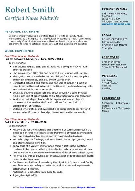 Certified Nurse Midwife Resume Samples Qwikresume