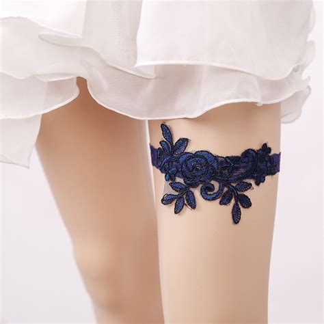 wedding garter blue embroidery flower lace sexy garters for women