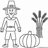 Thanksgiving Coloring Pilgrim Pumpkin Wheat Sheaf Bigactivities Happy sketch template