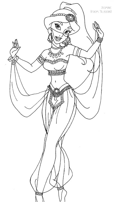 jasmine deluxe gown lineart disney coloring pages disney princess