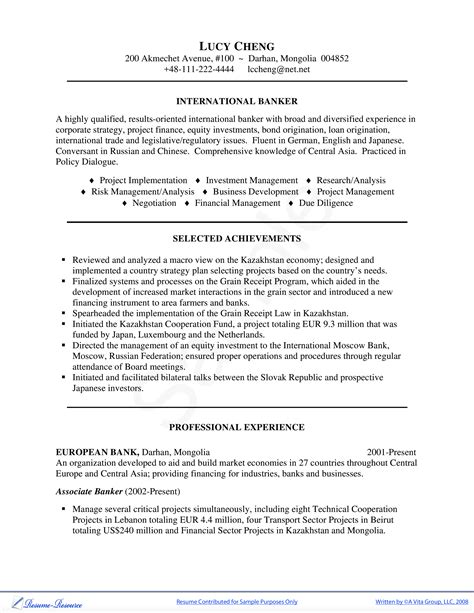 banker resume sample templates  allbusinesstemplatescom