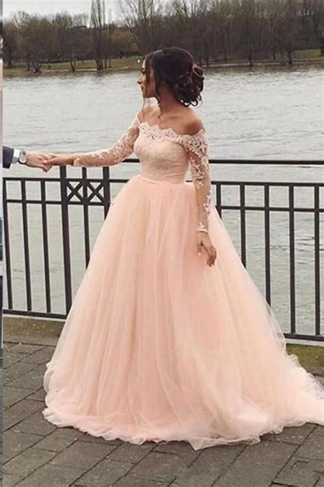 fashion long sleeves lace   shoulder light pink wedding dresses