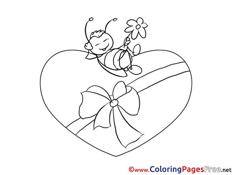 bee present  colouring page valentines day