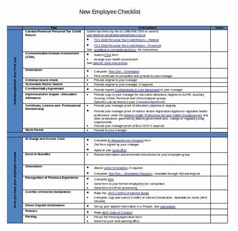 new employee checklist template excel new new hire