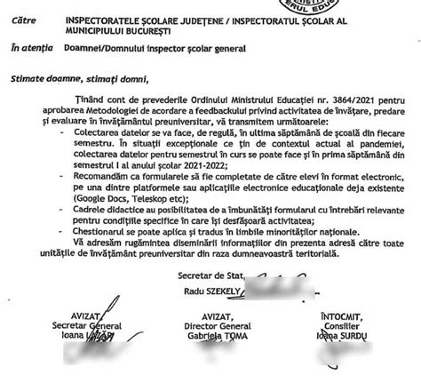 document colectarea feedbackului de la elevi  ultima saptamana de