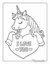 Coloring Pages Heart Unicorn Cute Kids Easy Adults sketch template