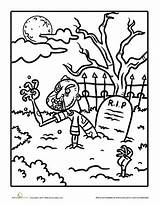 Grave Coloring Zombie Pages Halloween Drawing Scary Education Choose Board Kids sketch template