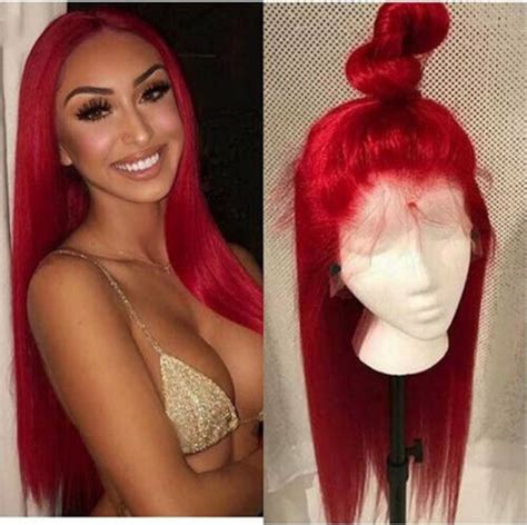 Long Red Straight Wig Lace Front Wigs Synthetic Hair Middle Part