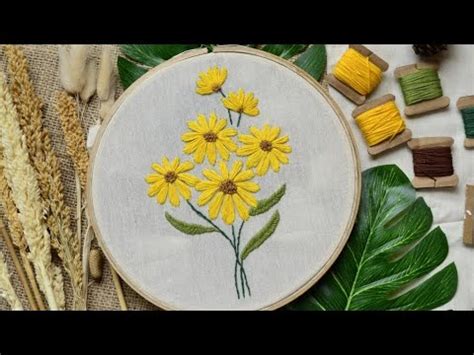 tutorial teknik menyulam gambar bunga matahari hand embroidery