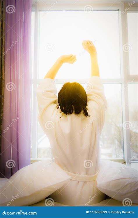 The Woman Is Stretched Out In Bed Stock Image Image Of Caucasian