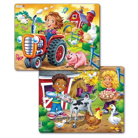 larsen puzzles farm kids childrens jigsaw puzzle set pack   frame