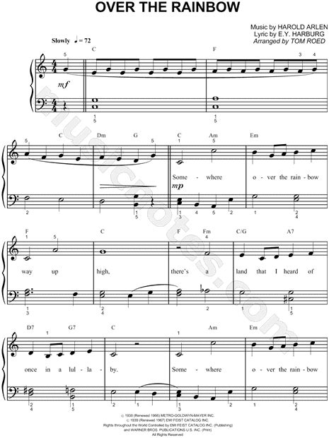 judy garland   rainbow sheet  easy piano