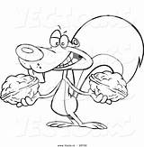 Nuts Squirrel Cartoon Outline Drawing Vector Coloring Holding Two Getcolorings Color Getdrawings sketch template