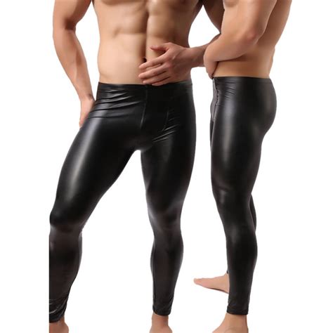 fashion mens black faux leather pants long trousers sexy and novelty