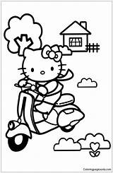 Kitty Scooter Hello Coloring Pages Getdrawings sketch template