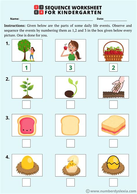 printable sequence worksheets  kindergarten  included number