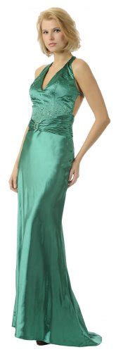emerald green prom dress halter long satin formal gown emerald green