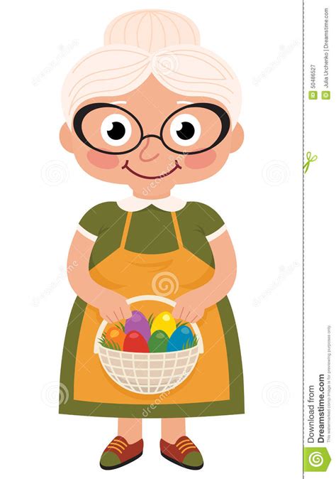 grandmother with a basket of easter eggs stock vector