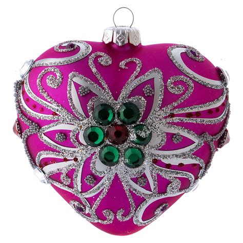 Christmas Ball In Pink Blown Glass 100 Mm Heart Shaped And Online