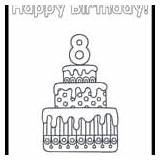 Birthday Happy 8th Coloring Printable Cake Cute sketch template